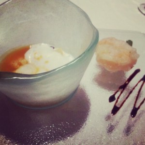 To the best of my memory this little extra was a tempura prawn with a kind of curried, pumpkin seed velouté - it was heavenly!